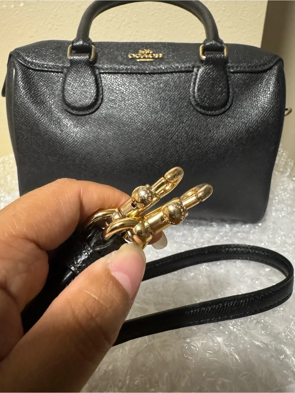Coach Mini Black Leather Satchel with Gold Hardware and Removable Strap